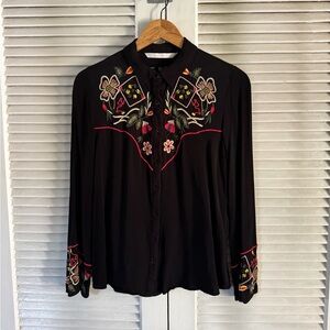 Zara Black Blouse with Colorful Embroidery